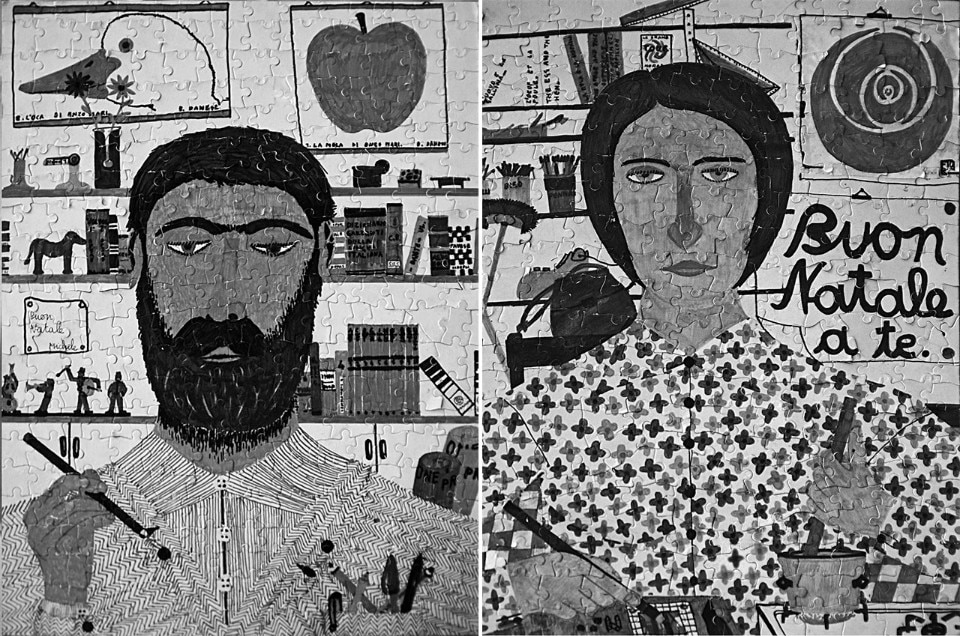 I ritratti di Iela ed Enzo Mari realizzati dal figlio Michele, per il Natale 1969