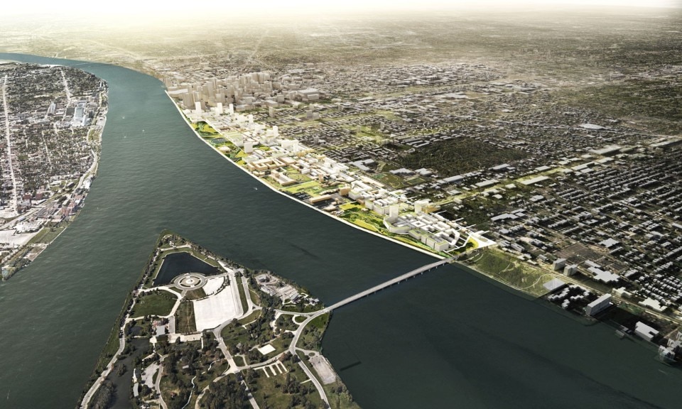Landscape proposal by MDV with the Belgian architect Inessa Hansch for the Detroit East Riverfront project