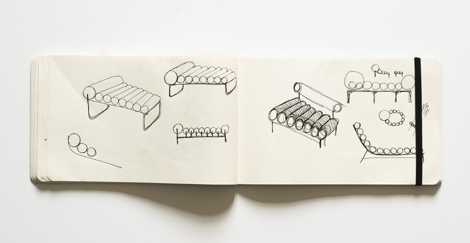 Sketches for the Five to Nine daybed by Studiopepe for Tacchini