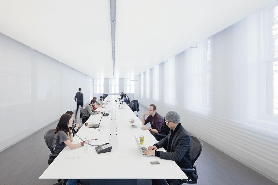 long office table. the logan offices in soho new york long table is a physical transposition office