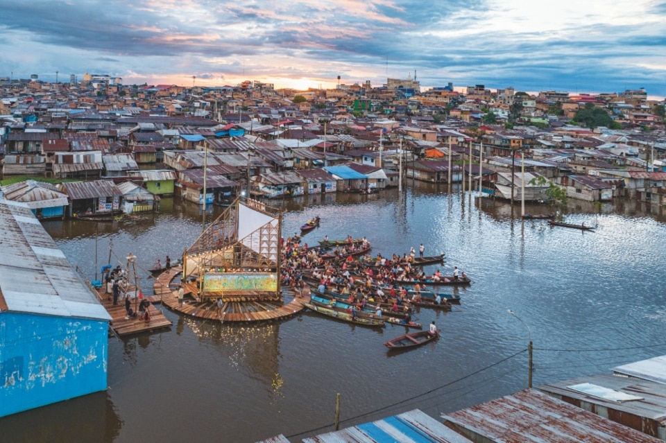 A floating stage for living on water in the Amazon