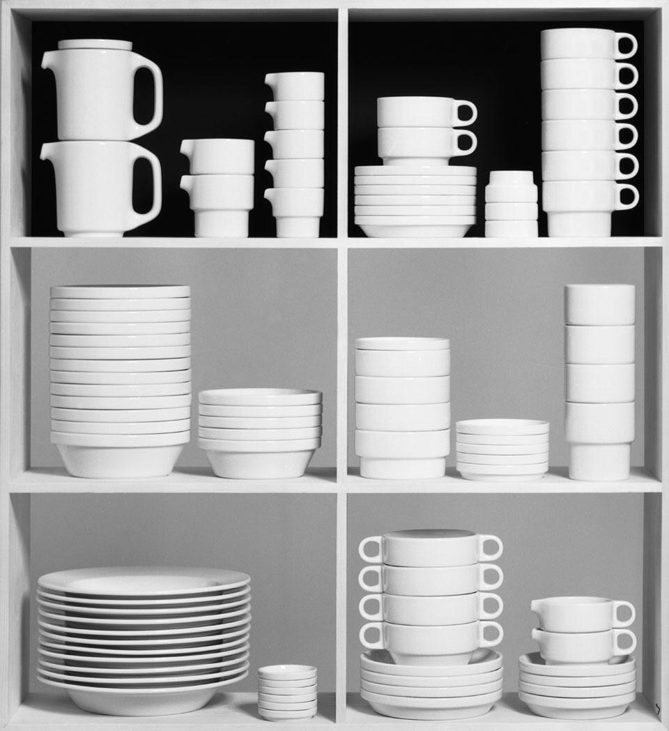 Hans (Nick) Roericht,
<em>TC100</em> tableware for Thomas Rosenthal, degree project,
1958–1959.
Ulmer Museum, HfG–Archiv, Ulm
Hans (Nick) Roericht,
<em>TC100</em> tableware for Thomas Rosenthal, degree project,
1958–1959.
Ulmer Museum, HfG–Archiv, Ulm