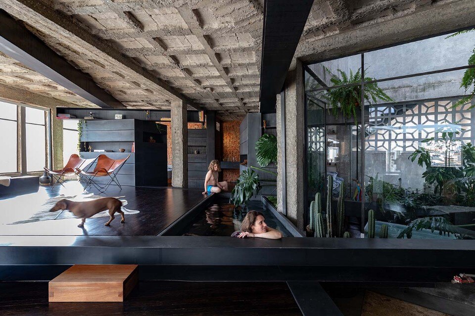 Indoor forest with a pool in an apartment in Quito