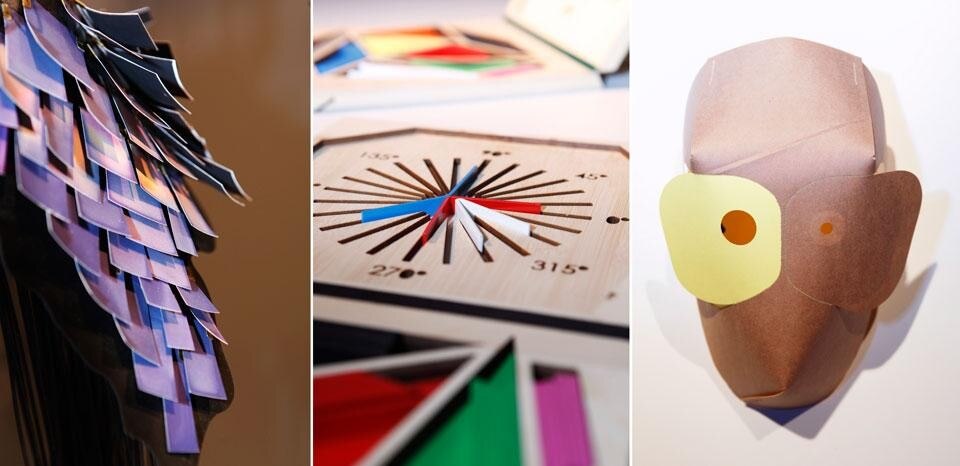 Left to right, Quentin Gervaise, <em>Educational Materials for Geometry Learning</em>, Mathieu Rohrer, <em>Venise</em> masks Left to right, Quentin Gervaise, <em>Educational Materials for Geometry Learning</em>, Mathieu Rohrer, <em>Venise</em> masks