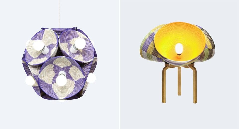 Stephen Burks: Starburst Lamp (left) and Triple Basket Table (right), 2011. Stephen Burks: Starburst Lamp (left) and Triple Basket Table (right), 2011.