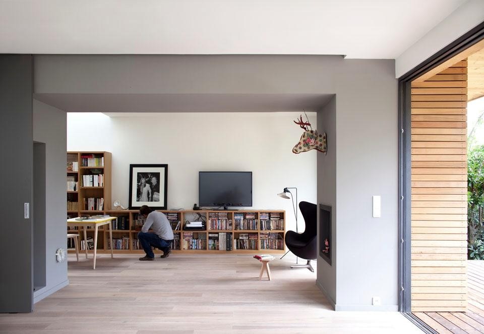 View to the study, Eco-Sustainable House by Djuric Tardio Architectes. View to the study, Eco-Sustainable House by Djuric Tardio Architectes.