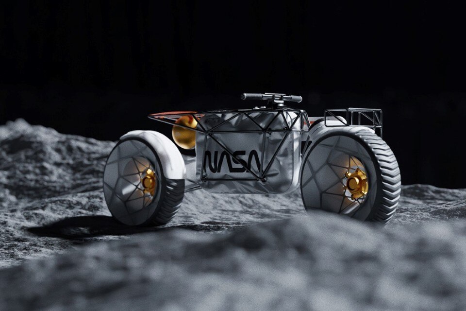 Two motorbike concepts for riding on the Moon and Mars