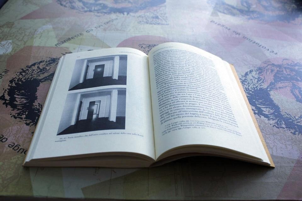 Interior pages from <i>Interior pages from Architecture is a Gesture: Ludwig Wittgenstein, architect.</i> Metal door that leads from the atrium to the hall in the Kundmanngasse. Interior pages from <i>Interior pages from Architecture is a Gesture: Ludwig Wittgenstein, architect.</i> Metal door that leads from the atrium to the hall in the Kundmanngasse.