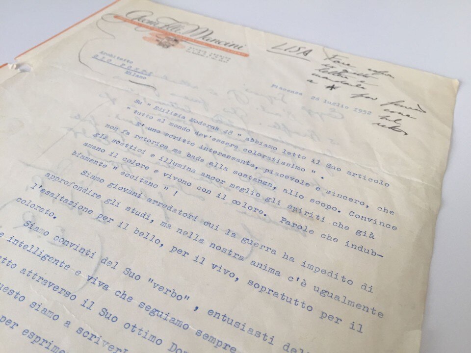 Dall'archivio, Gio Ponti, lettere ricevute nel 1952 circa l'articolo "Tutto al mondo dev'essere coloratissimo" Dall'archivio, Gio Ponti, lettere ricevute nel 1952 circa l'articolo "Tutto al mondo dev'essere coloratissimo"